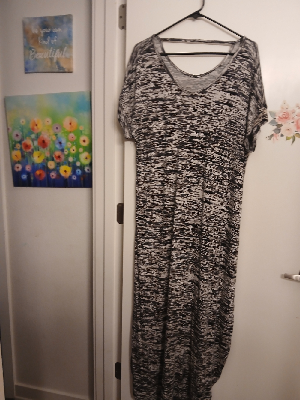 LuLaRoe Black & White Marled V-Neck Maxi Dress